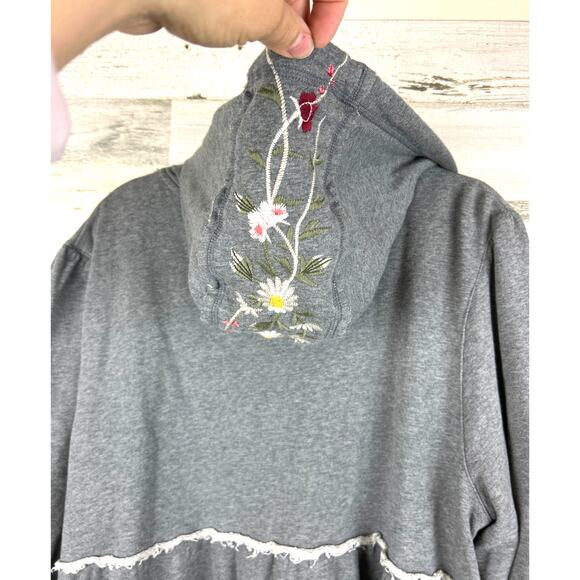 Johnny Was Women’s XL Gray Embroidered Acacia Tiered Zip-Up Boho Hoodie Shirt - Picture 9 of 9